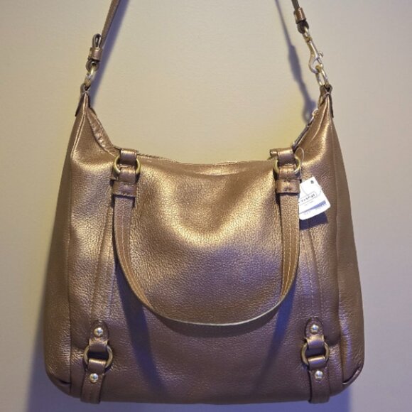 COACH F17566 METALLIC LEATHER ALEXANDRA PEBBLE LEATHER TOTE - Picture 1 of 12